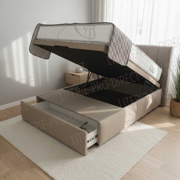 Lit coffre avec sommier tapissier et tiroir de rangement